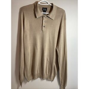 Jos A Banks Signature Collection 100% Silk Beige Henley Sweater MED